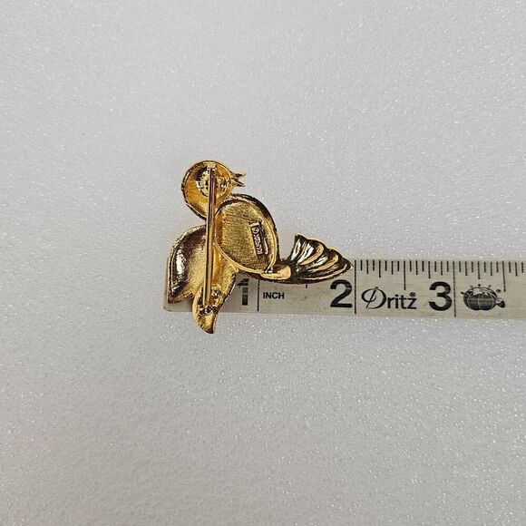 Vintage Napier Bird Brooch Pin Hummingbird Faux Pearl Cabochon Gold Tone Metal - Picture 5 of 8